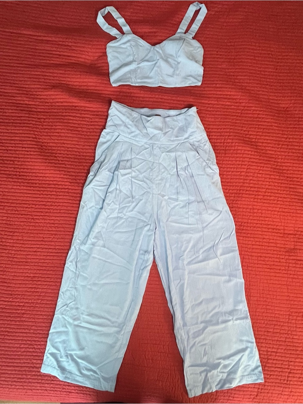 Free People Danelle Two Piece Set Light Blue Crinkle Gauze Crop Top Wide Leg 4